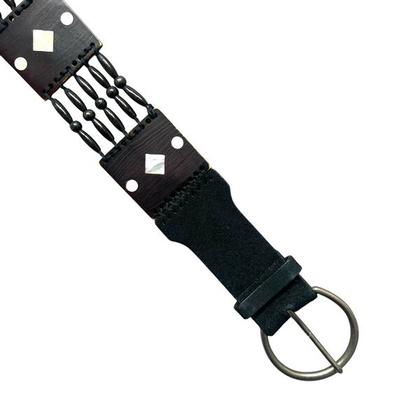 Steve Madden Accessories - Steve Madden Statement Belt Womens Size S Leather Wood Beads Mother of Pearl